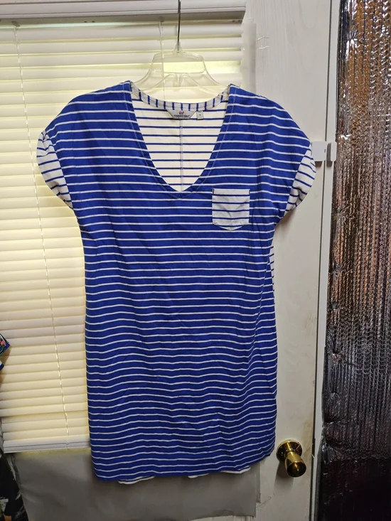 Vineyard Vines Blue and White Striped V-Neck T-Shirt Dress - Picture 1 of 5